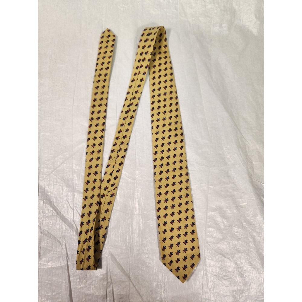 Pierre Deux Vintage 1970s French Necktie Beige Geometric Silk Cotton Skinny Tie